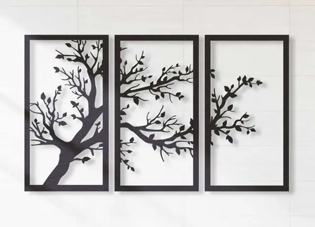 Laser-cut metal tree branch wall panels